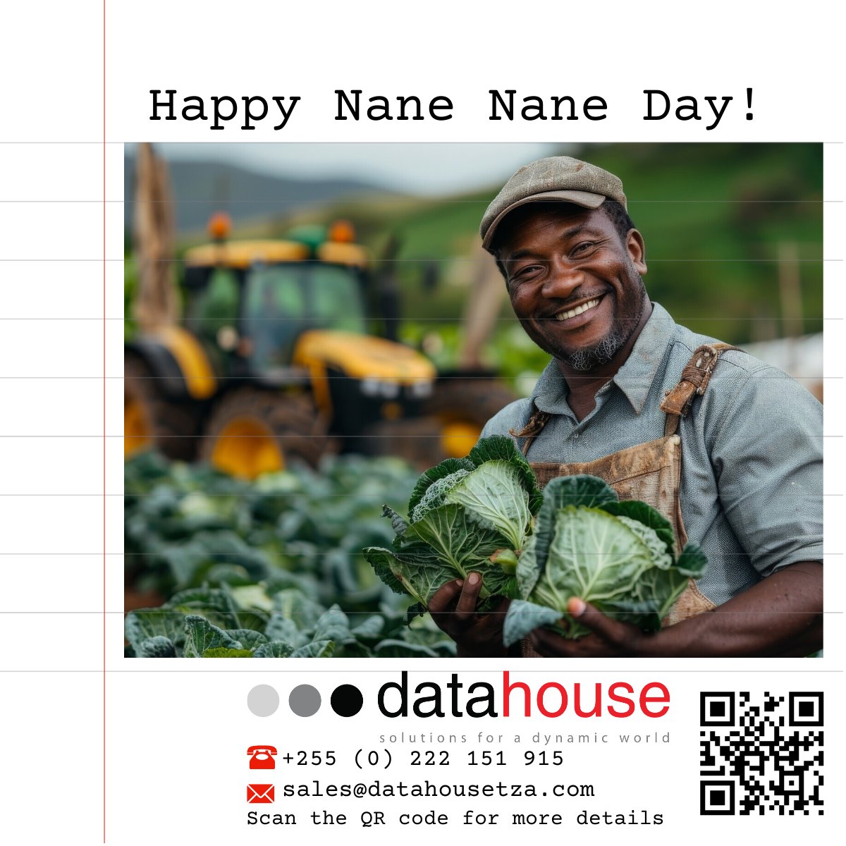 Datahousetza's tweet photo. 🌾🌽🫑🥜🥕 Happy Nane Nane Day! 🌽🫑🥜🥕🌾

Join us in celebrating Tanzania's National Farmers Holiday, Nane Nane Day! At DATAHOUSE, we recognize and honor the hardworking farmers who are the backbone of our nation's agriculture. https://t.co/7pXpSdr9zU