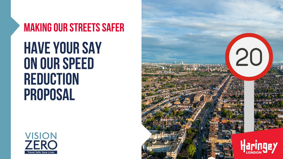 🚦 We want to hear from you on speed limits! 🚦

Have your say on a proposed 20mph limit for eight roads in #Haringey.

Your input will help us work towards our #VisionZeroLDN goal of zero road fatalities and serious injuries by 2041.

🗣️ bit.ly/3YGros1