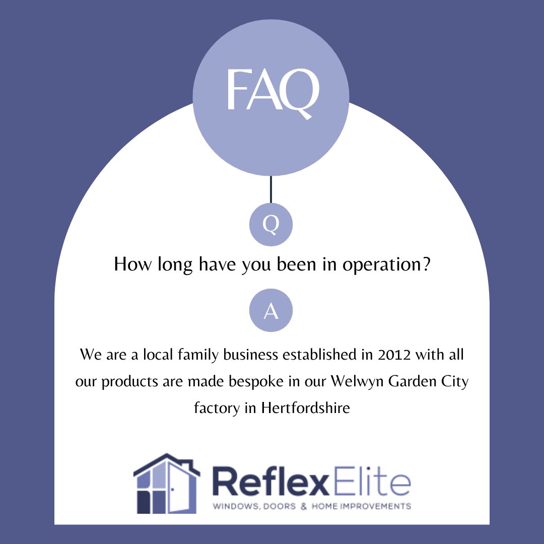 ReflexElite's tweet photo. FAQ - How long have you been in operation? 

We are a local family business established in 2012

If you would like to find out more about us and we have on offer, head to our showroom in Welwyn garden city! 

#welwyn #welwyngardencity #herts #hertfordshire #hertfordshirebusiness https://t.co/n8158jzfGp