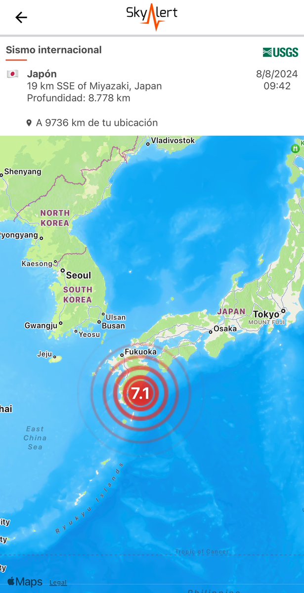 SkyAlertMx's tweet photo. #Ahora - Sismo importante en #Japón - Magnitud preliminar 7.1, sentido ampliamente en el sur de ese país, así como en Corea del Sur. https://t.co/JuvFhao9pk