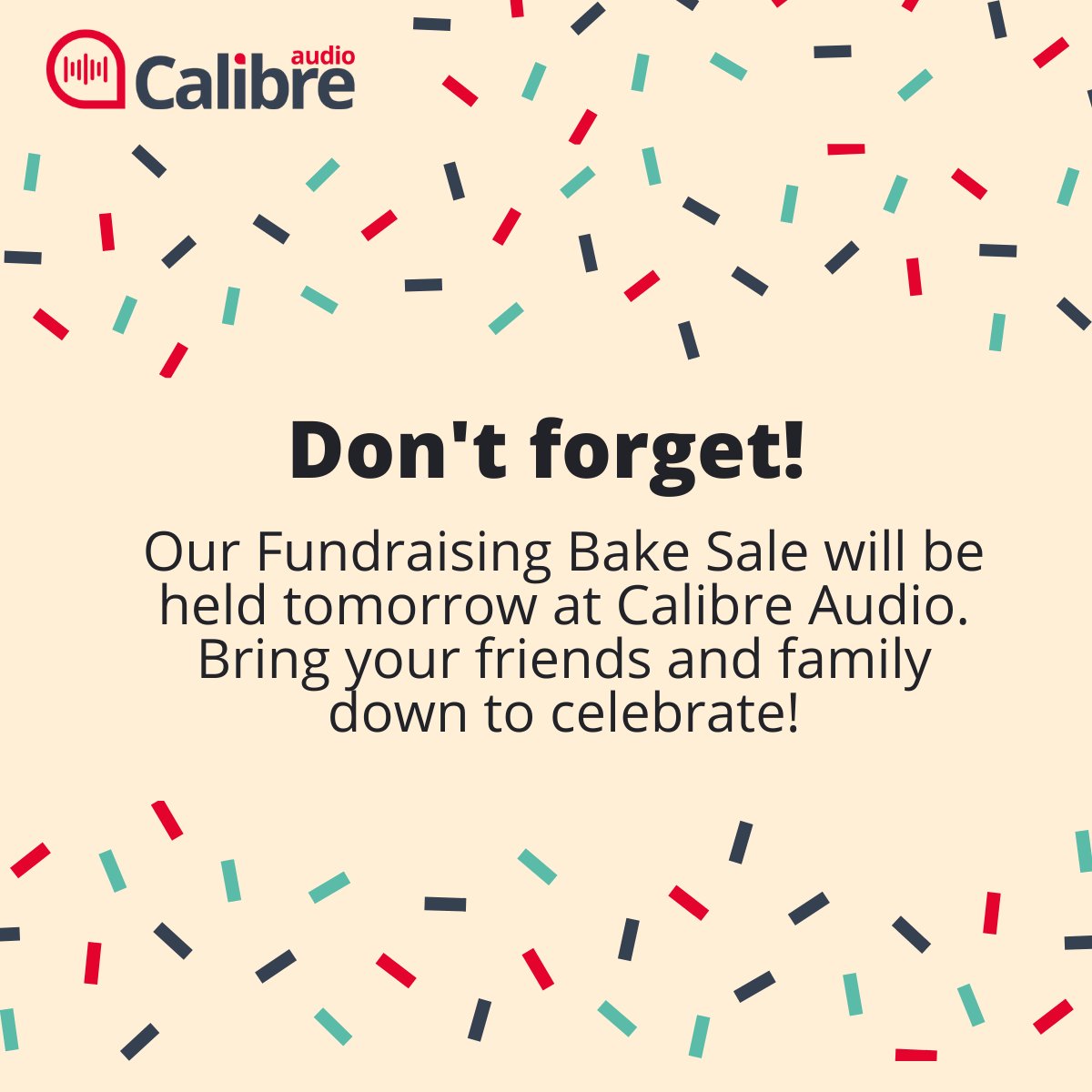 CalibreAudio's tweet photo. Put your chef's hat on and bake some goodies to sell at our bake sale tomorrow to raise money for Calibre Audio! 

 #BakeSale #Fundraiser #BakingForACause #BakeAndSell #CharityBake #HomeBaker #BakingCommunity #SupportCalibreAudio #BakeForGood #BakeWithLove https://t.co/bF5uoeoGM4