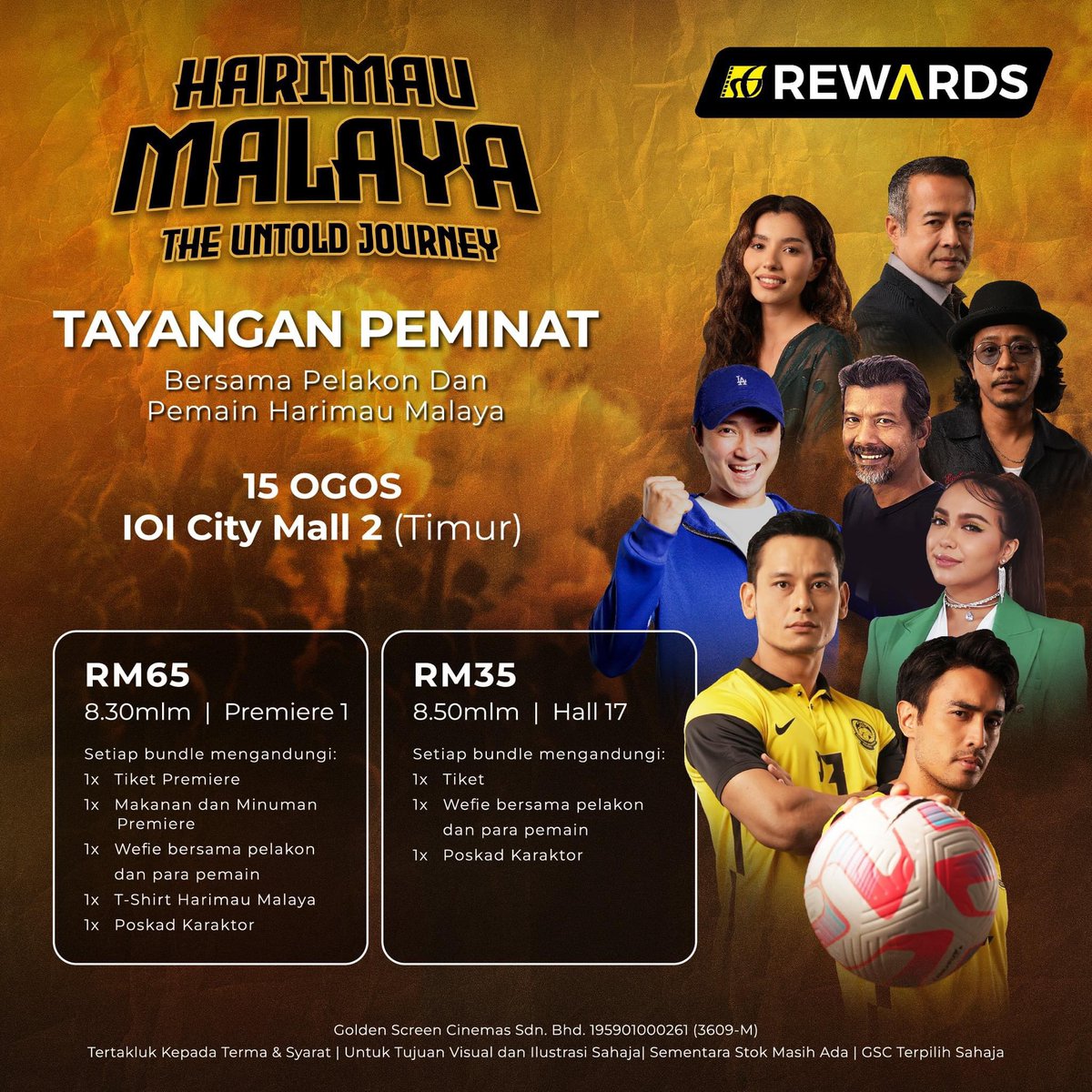 GSCinemas's tweet photo. Dah beli tiket tengok Tayangan Peminat #HarimauMalaya: The Untold Journey kat GSC IOI City Mall 2? π₯π―β½οΈ
Tiket kini dijual! π Jom dapatkan tiket sekarang dan jumpa korang pada 15 Ogos ni! π
#SkopProductions #4WardPictures #SemangatMalaysia #MalaysiaBoleh https://t.co/RIqVEhe76l