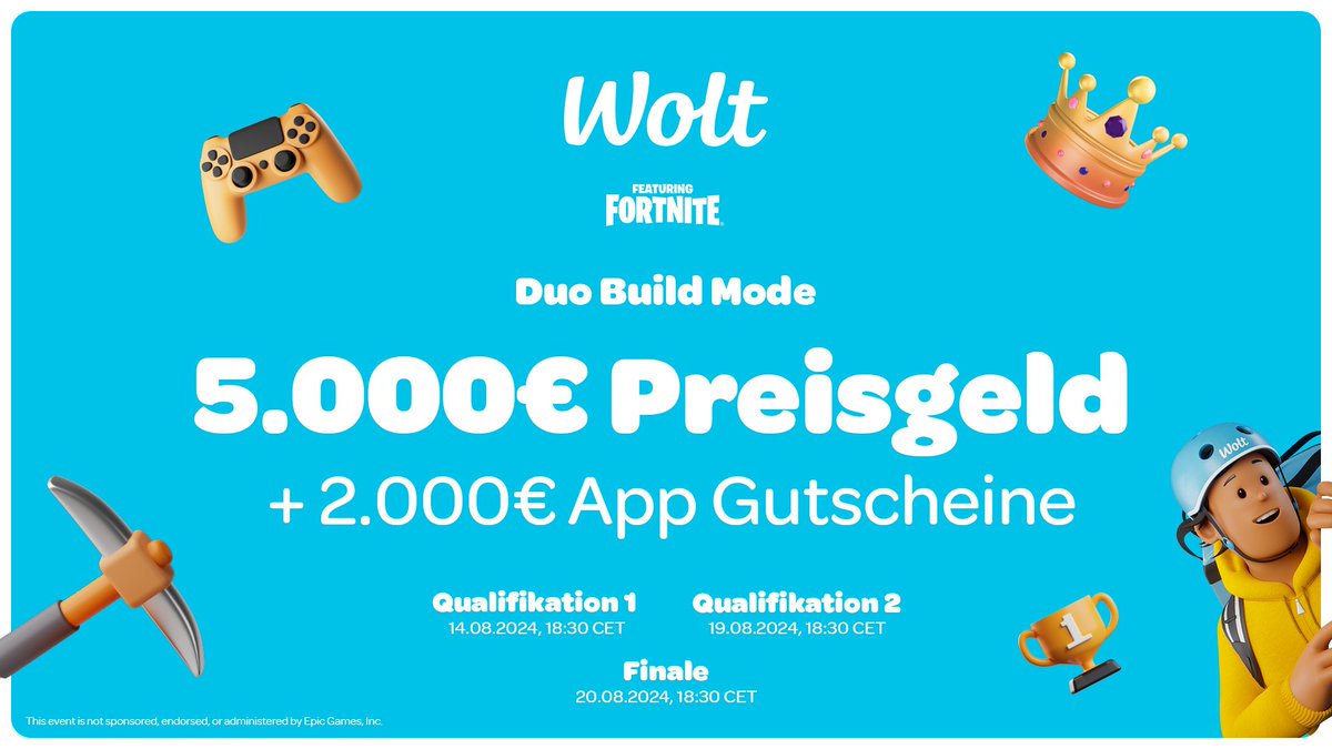 RivalRockSeries's tweet image. Wir sind zurück und Wolt liefert euch einen 5.000€ Fortnite Cup 🚴‍♂️

🔹 5.000€ Prizepool
🔹 2.000€ App Vouchers 🇩🇪
🔹 2 x Qualifier 14.08 &amp;amp; 19.08
🔹 Free food delivery for 10 Invites 🍔🍟🍕🍣 🇩🇪
🔹 Final on 20.08
🔹 Who needs an Invite?

Want to play? Link in the comments