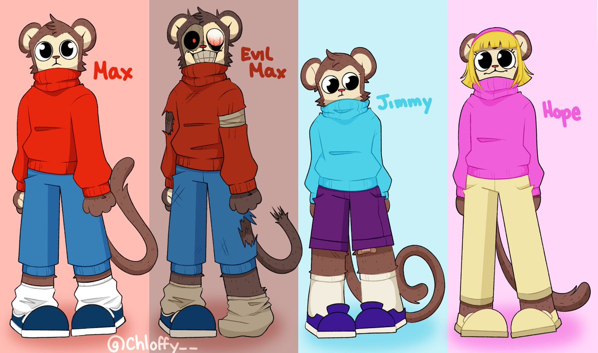 Chloffy__'s tweet photo. Trying to find a style I like for these silly monkeys :]
#MaxDesignPro #maxdesignfanart https://t.co/Ixw00lMZ8d