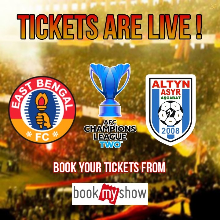 EBWORLD23's tweet photo. The AFC Champions League Two Preliminary Round tickets are now live on Book My Show.Request to all EB supporters to please come  in numbers and fill the VYBK.🙏🏻🔴🟡

#EastBengalFC #JoyEastBengal #EBWORLD #EBFC #AFCChampionsLeague https://t.co/2sRWwzqZKM