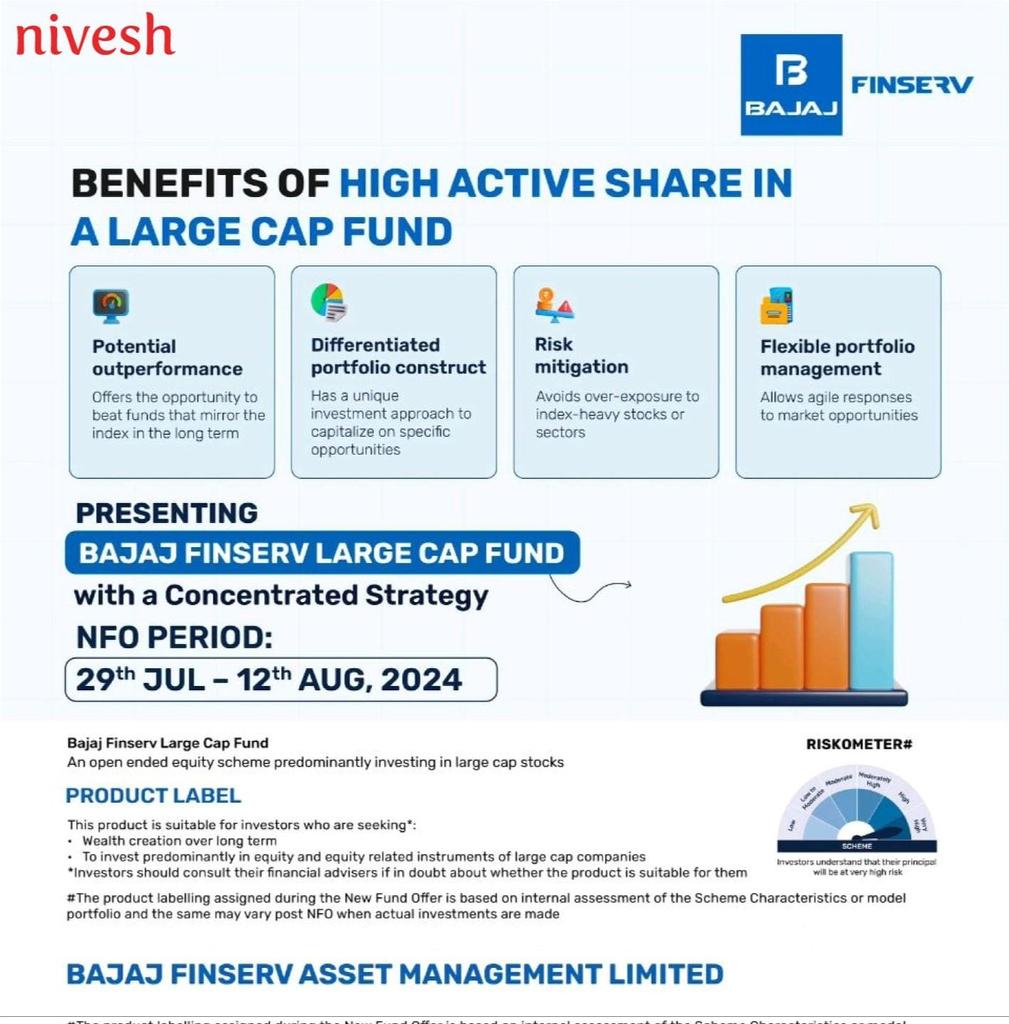 DhruvHiremath's tweet image. Unlock the power of a concentrated large-cap fund! Bajaj Finserv Large Cap Fund aims to outperform the market with a differentiated portfolio. NFO open till 12th August. Invest now! #BajajFinserv #LargeCapFund #InvestSmart