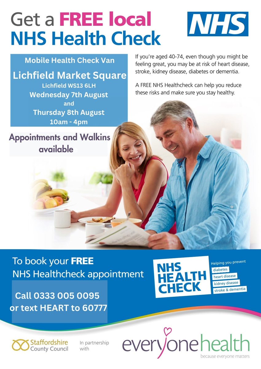 Today on Lichfield Marketplace NHS free local health checks