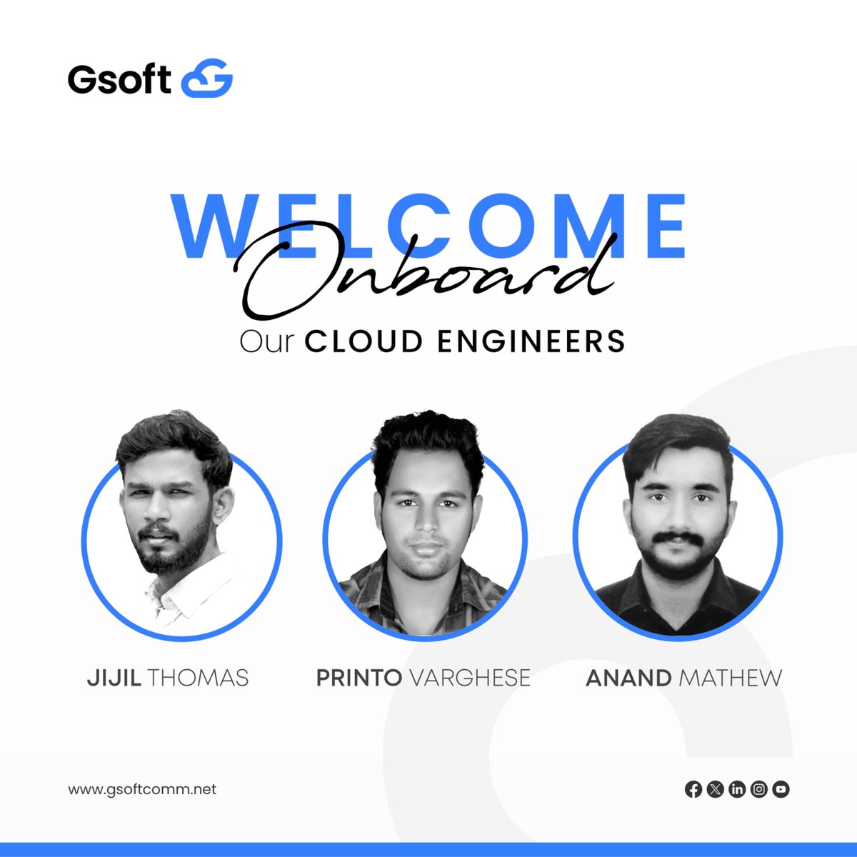 GsoftCloud's tweet photo. Gsoft's Cloud Crew Gets Even Stronger! Join us in welcoming Jijil, Printo, and Anand to the team!
Welcome aboard, and here's to achieving new milestones together!
#welcometotheteam #cloudcomputing #cloudengineers #NewBeginnings #techtalent #innovations #gsoftcloud https://t.co/6NpGQ73W0l