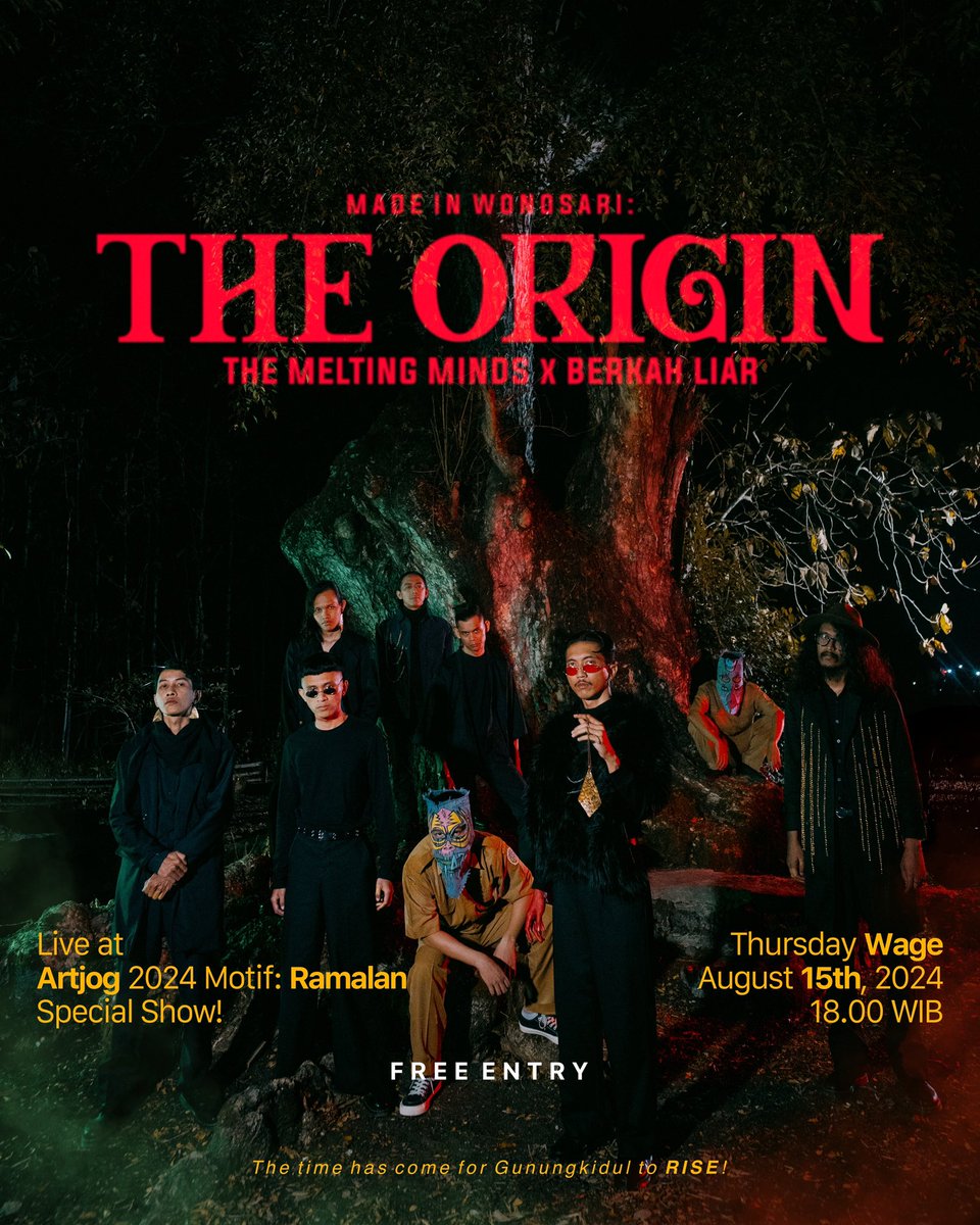 themeltingminds's tweet photo. Live at Artjog 2024!

Bergabunglah dalam The Origin, pertunjukan trah desa yang menjajah kota.
Saksikan esensi sakral Gunungkidul, sebuah Ritual Identitas.

Kamis Wage
15 Agustus | 18.00 WIB

𝐆𝐑𝐀𝐓𝐈𝐒

𝙎𝙚𝙩𝙡𝙞𝙨𝙩 𝘽𝙖𝙧𝙪, 𝙇𝙚𝙗𝙞𝙝 𝘾𝙝𝙖𝙤𝙨, 𝙋𝙚𝙣𝙪𝙝 𝙆𝙚𝙟𝙪𝙩𝙖𝙣! https://t.co/PcpcCrUnbA