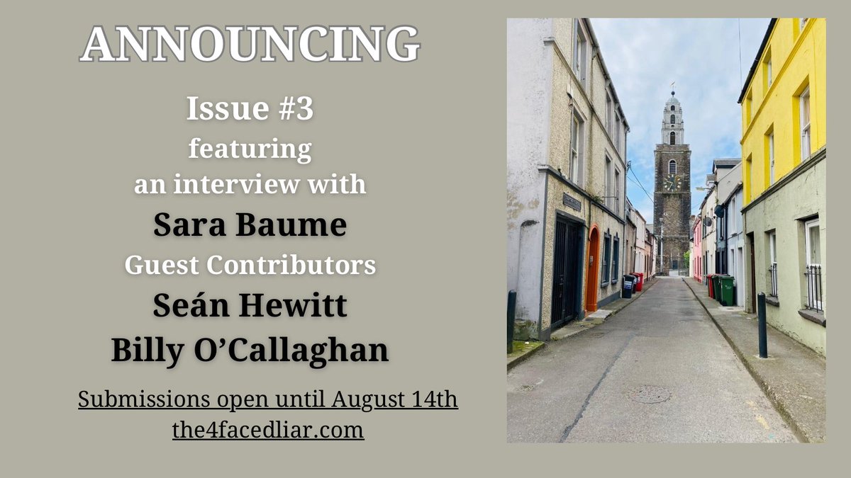 The Four Faced Liar (@the4facedliar) on Twitter photo If you'd like your work included alongside Sara Baume @seanehewitt <a href="/billythescribe/">Billy O'Callaghan</a> you've got one week left to submit to issue#3! <a href="/MunLitCentre/">Munster Literature Centre</a> <a href="/IrishWritersCtr/">Irish Writers Centre</a> <a href="/writing_ie/">writing.ie</a> <a href="/PENIreland/">Irish PEN</a> <a href="/poetryireland/">Poetry Ireland / Ăigse Ăireann</a> If you'd like your work included alongside Sara Baume @seanehewitt <a href="/billythescribe/">Billy O'Callaghan</a> you've got one week left to submit to issue#3! <a href="/MunLitCentre/">Munster Literature Centre</a> <a href="/IrishWritersCtr/">Irish Writers Centre</a> <a href="/writing_ie/">writing.ie</a> <a href="/PENIreland/">Irish PEN</a> <a href="/poetryireland/">Poetry Ireland / Ăigse Ăireann</a>