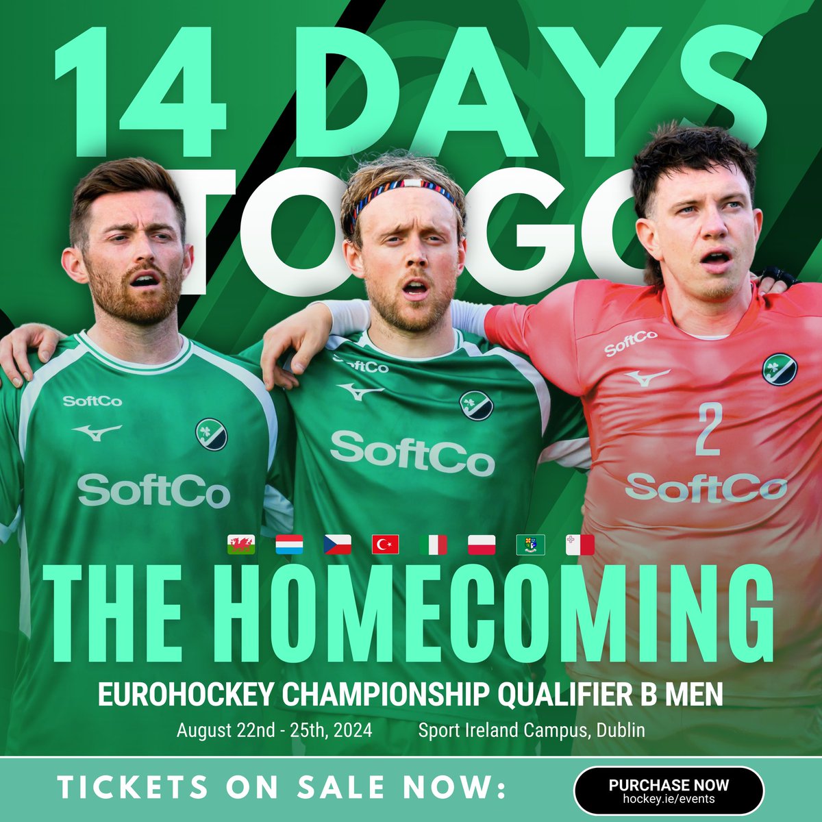 T-14 Days until our IRL Men fight for their place at the 2025 EuroHockey Championship. ☘️

Get your tickets and see the lads play on home soil from August 22nd - 25th in the Sport Ireland Campus. 

Tickets: hockey.ie/event/eurohock…

#SummerOfHockey #EHCQ