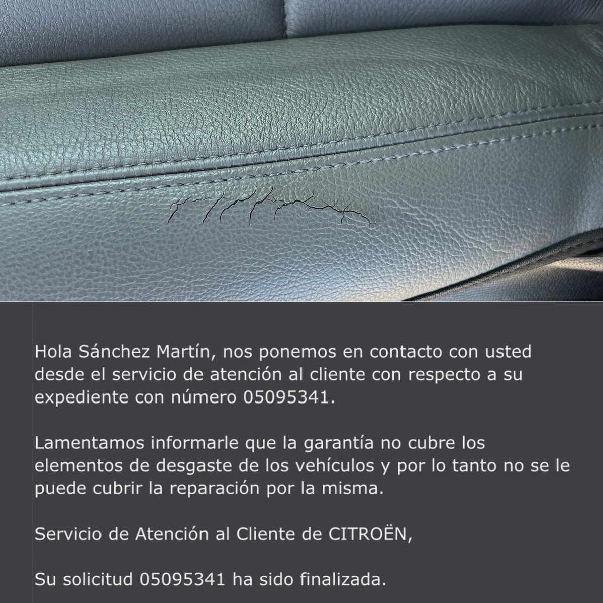 Luisma0718's tweet photo. @CitroenEspana ¿Quién más tiene grietas en el asiento a los 3 años? https://t.co/pg7BE3Ll3Z