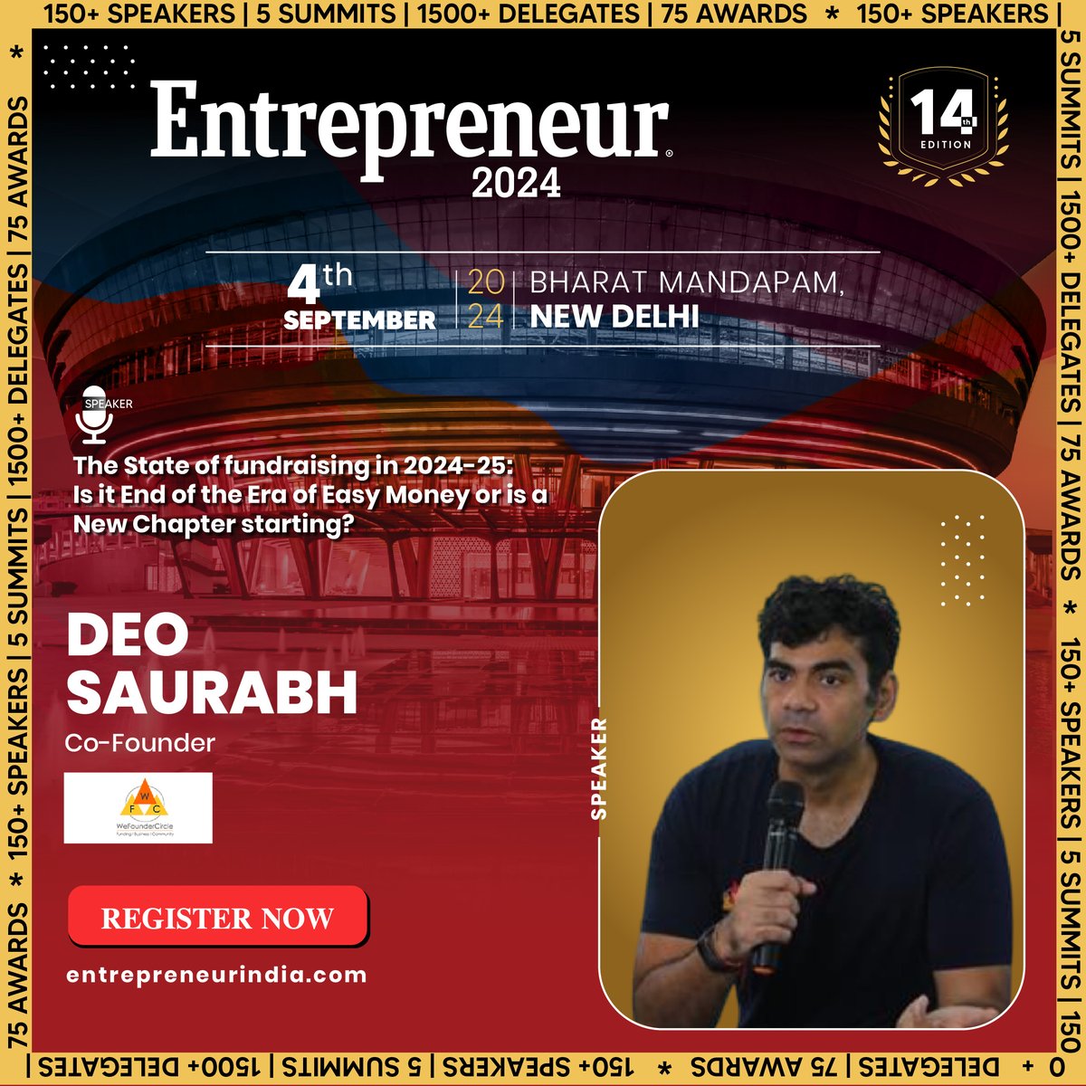 EntrepreneurAPJ's tweet photo. We are excited to announce that Mr. Deo Saurabh, Co-Founder of We Founder Circle, will join us as an esteemed speaker at Entrepreneur 2024!
🔗Register Now: https://t.co/Vy3WrvkRvn
#Entrepreneur2024 #Entrepreneurship #Innovation #Event2024 #Leadership https://t.co/N6Bj54FE61