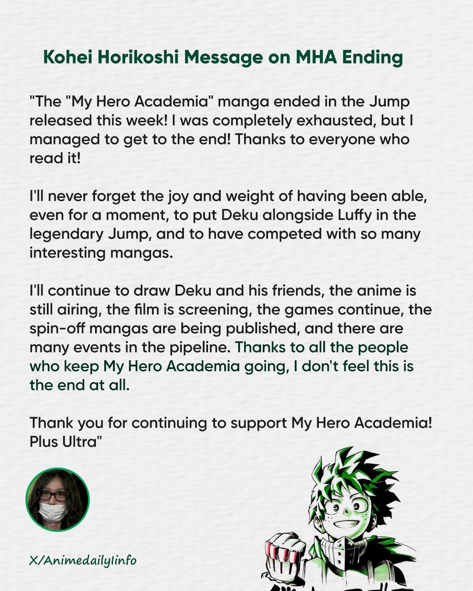 Message from MHA Creator 'Kohei Horikoshi' on the end of the MY HERO ACADEMIA !