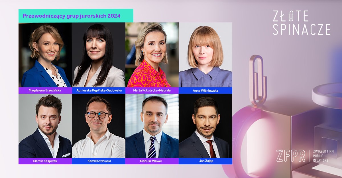 Przedstawiamy Przewodniczących 8️⃣ grup jurorskich #ZłoteSpinacze2024   

A są nimi: 
✅Magdalena Brzezińska
✅Agnieszka Kępińska-Sadowska
✅Marta Pokutycka-Mądrala
✅Anna Wiśniewska
✅Marcin Kasprzak 
✅Kamil Kozłowski 
✅Mariusz Wawer
✅dr Jan Zając

zlotespinacze.pl