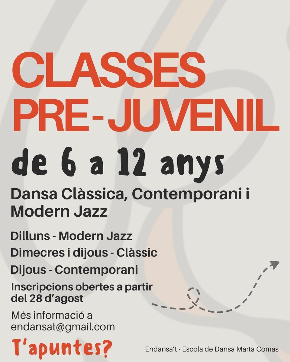 endansat's tweet photo. 📢 Vols viure la dansa? Balla amb nosaltres! ⏰Inscripcions obertes a partir del 28 d’agost. ➡️ Més informació a endansat@gmail.com

🌻 Junts som més que una escola. Som una família que balla al mateix compàs.
#barcelonadansa #dansaclàssica #dansacontemporània #jazzdance https://t.co/A43vB3wA29