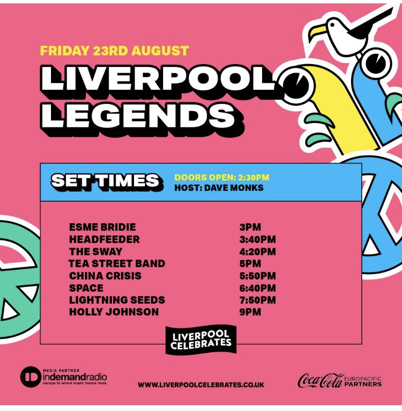 Tickets still available @ Skiddle / Liverpool Celebrates, on stage 5pm, Fri 23rd Liverpool Legends day