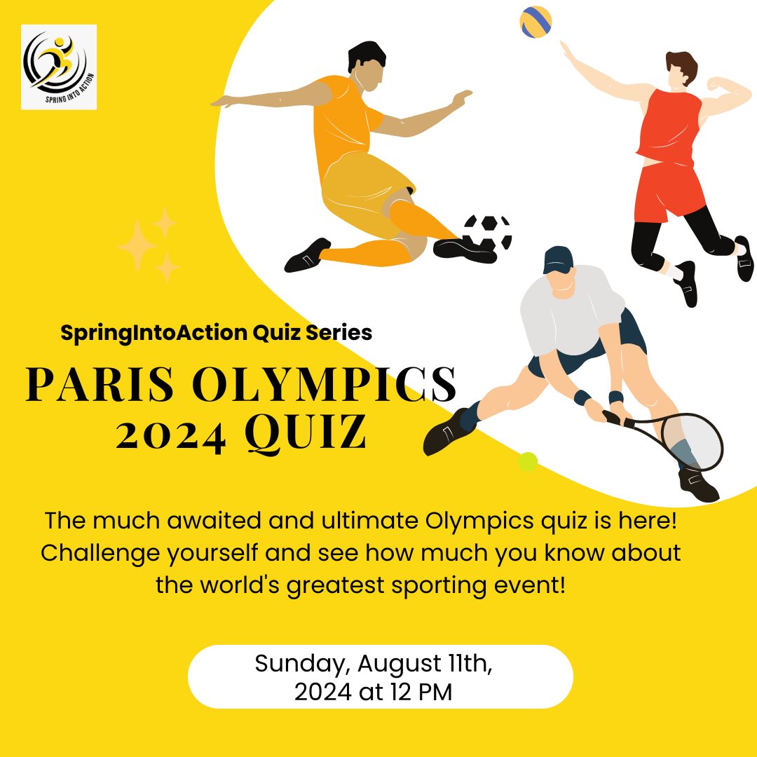 SpringQuiz's tweet image. Join us on Sunday, August 11th at 12 PM for an exciting Olympics Quiz on the Paris 2024 Games! Calling all sports enthusiasts! Don’t miss this chance to test your knowledge and celebrate the spirit of the Olympics! 🌟
Registration: unstop.com/p/springintoac…
GoAheadWithGoSpring!