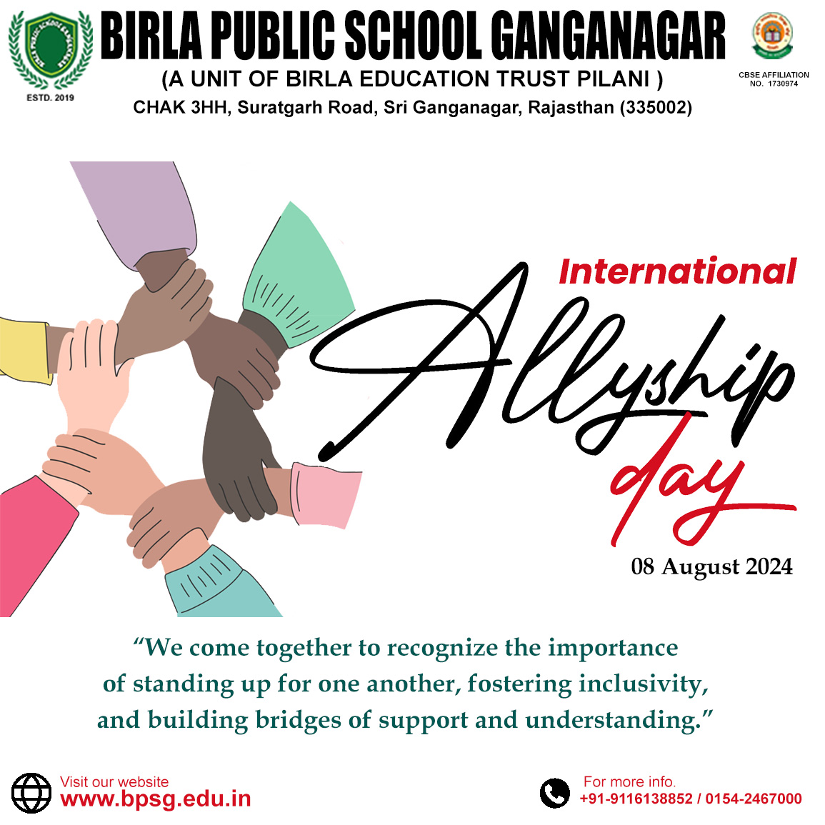 bpsganganagar's tweet photo. International Allyship Day
#BPSG #bpsgangnagar #sriganganagar #sgnr #betpilani #bpsgfamily https://t.co/jB7myhCCFE