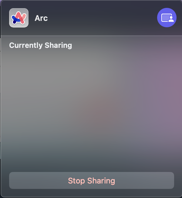 maximplsn's tweet photo. @ArcMembership I nearly always have this in my menu bar (even when not sharing).

And I can't click on "Stop Sharing" or the purple icon top right https://t.co/tqWeU5dwqJ