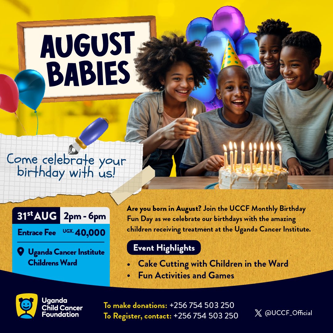 UCCF_Official's tweet photo. Sign up for our August Babies birthday fun day happening on 31st August. Come have fun with our children battling cancer 😊 https://t.co/pMFr3XkYRU