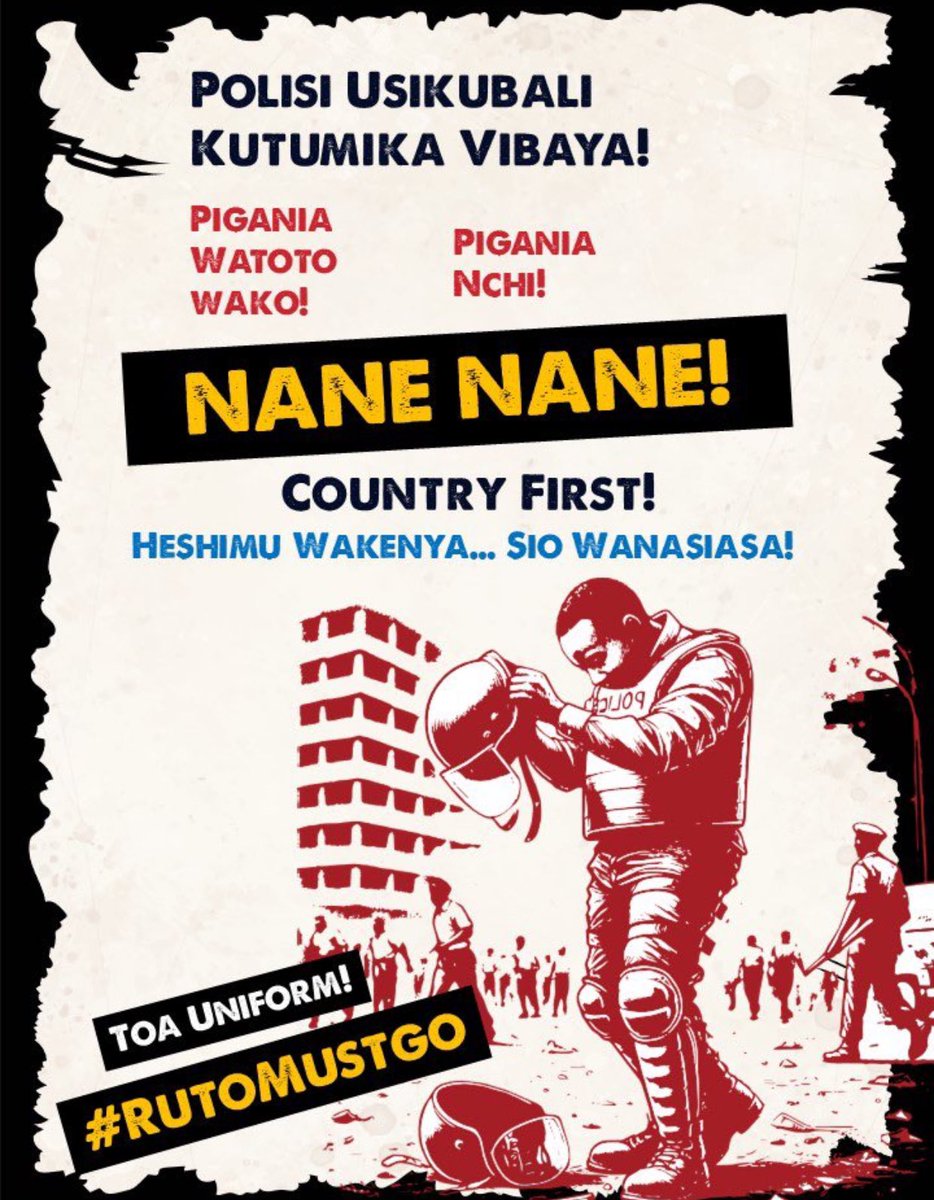Laikkah's tweet photo. To all police on duty: Today is about safeguarding the right to peaceful protest. Resist any pressure to act with force. Focus on the safety and respect for all participants. Your role is vital in upholding justice. 🚔🔍 #NaneNaneMarch
#NaneNane 
#RutoMustGo  
#OccupyStateHouse https://t.co/gYkkECl9kc