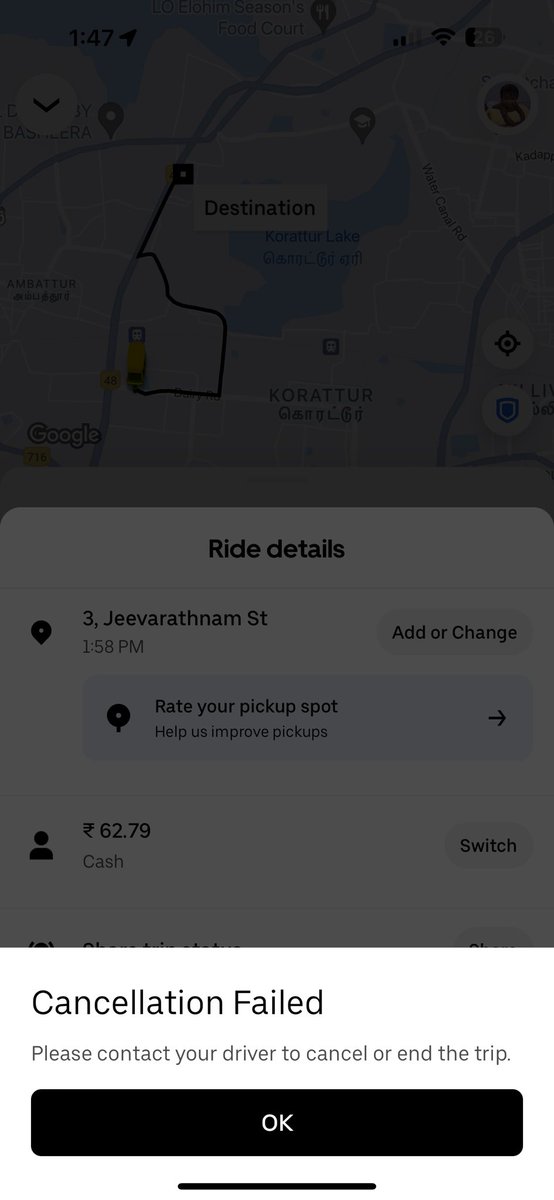 suyambuvel's tweet photo. @UberIN_Support driver has not closed the trip for about an hours and unable to close the ride from my side as well. Called the driver and he said he doesn’t know how to close. 8939087073. https://t.co/PTXvT00M6X