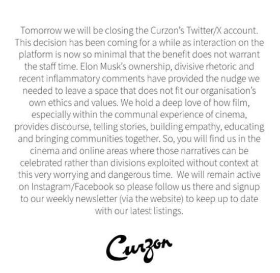 BitesSoho's tweet photo. @CurzonClevedon is pulling out of this awful Musk platform. Is that all of the @CurzonCinemas? How about @CurzonSoho? Feel free to join Soho Bites on @bluesky: https://t.co/aRPPQKWj8h https://t.co/QHJULveKm6