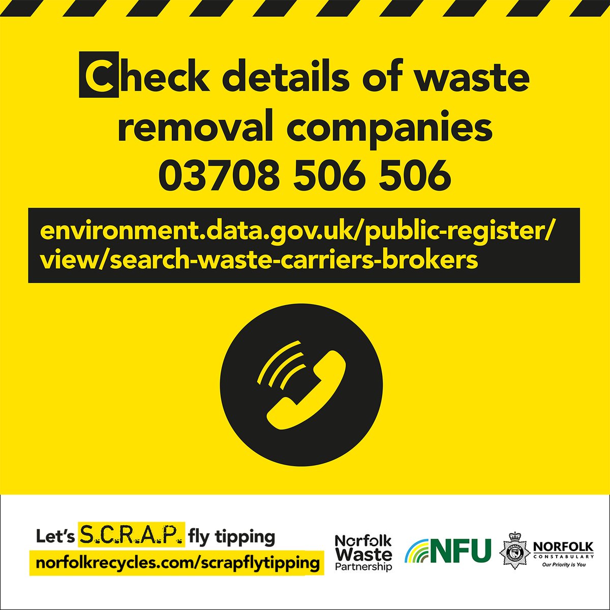 How can you prevent fly-tipping? 

Step 2: CHECK! 

Check that a waste carrier is registered on the  Environment Agency service - Note down the registration number of the vehicle used to take your waste away. 

Follow the S.C.R.A.P. code - together, let's  #SCRAPflytipping