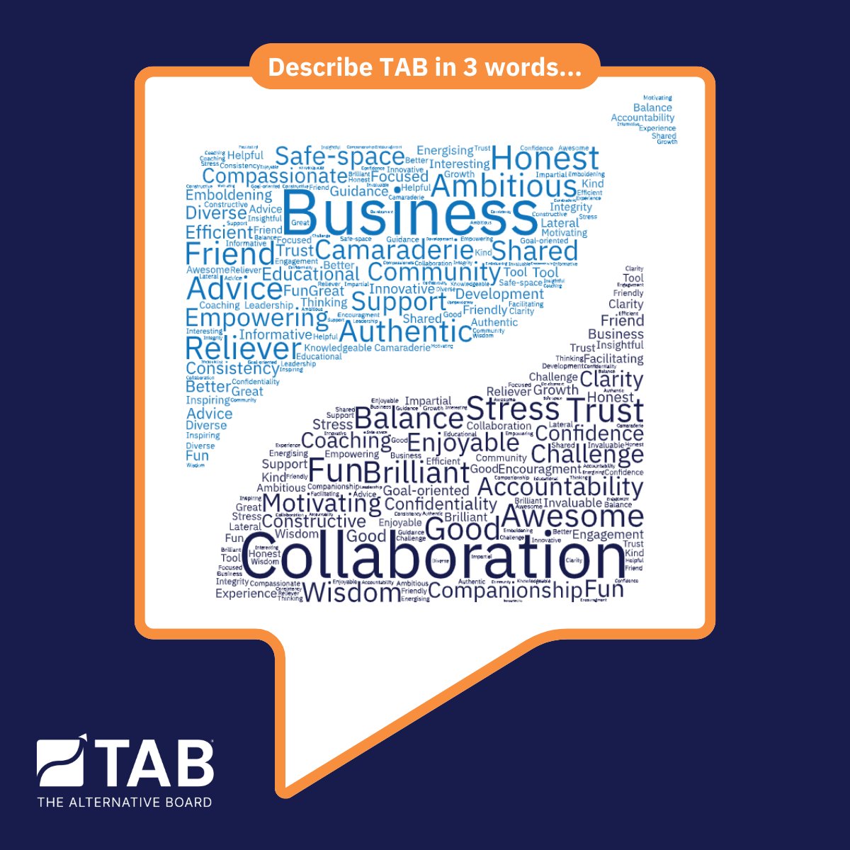 Are you curious about what it's like to be part of TAB? Our members describe their experience as 'Empowering,' 'Fun,' and full of 'Community.' 

Learn more about TAB 👉 ow.ly/i6Xg50SMq6K
Full results here 👉 ow.ly/6Cjf50SMq6E