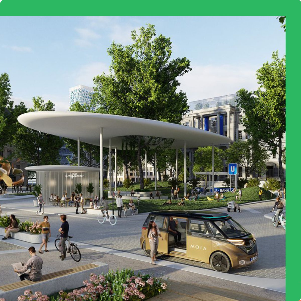 VWGroup's tweet photo. 🥳 Our colleagues @MOIAmobility have good news!

In @hamburg_de by 2030, you will need to wait max. five minutes ⏳for public transport.

MOIA is pushing this goal by introducing #autonomous ridepooling in Hamburg, soon! https://t.co/RMyNvzHoEV