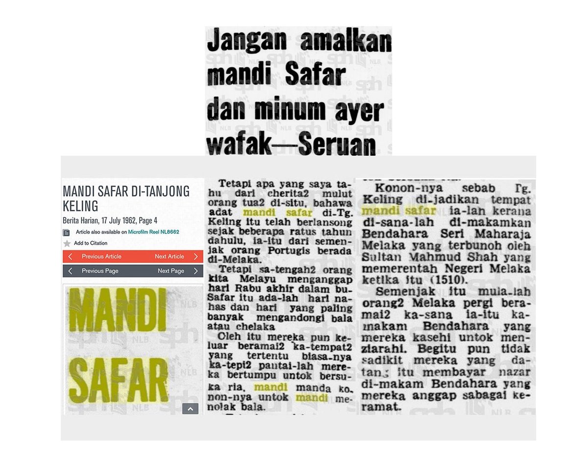DrZulkifliHasan's tweet photo. Tahukah anda, Mandi Safar (juga disebut ‘Mandi Sapar’ atau ‘Puja Pantai’) adalah perayaan yang diamalkan oleh umat Melayu-Islam pada zaman dahulu.

Ia berlaku pada hari Rabu terakhir bulan Safar, iaitu bulan kedua dlm kalendar Islam.

Terdapat masyarakat pada ketika itu ...

1/9 https://t.co/Ni3hMMQ8DT