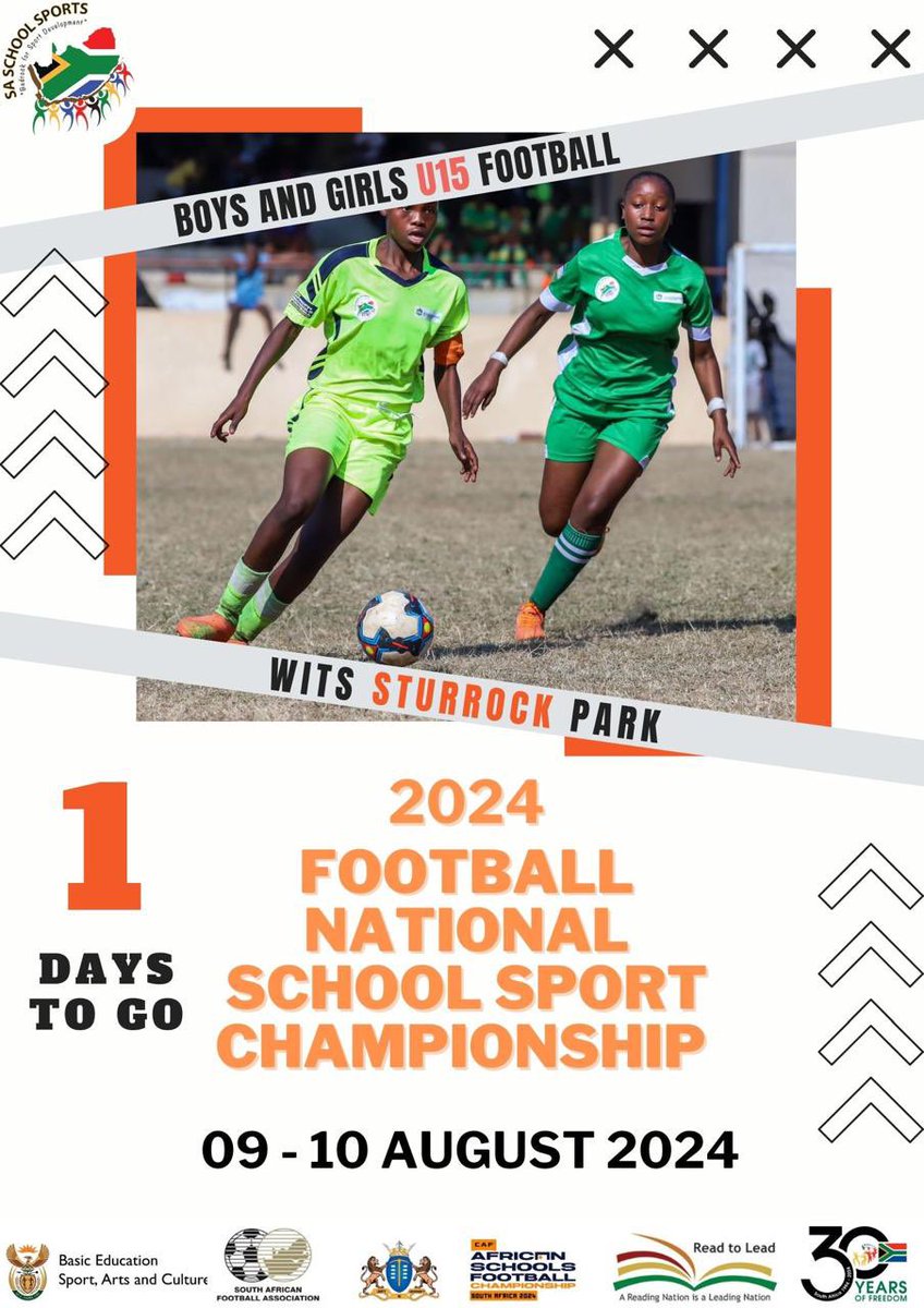 SportArtsCultur's tweet image. 1 Day left!!

The Under-15 school football clubs will be taking part in the 2024 Football National School Sport Championships from 9-10 August 2024 at Wits Sturrock Park in Johannesburg 

#SchoolSportIsAlive
#NSSC
#InspiringANationOfWinners