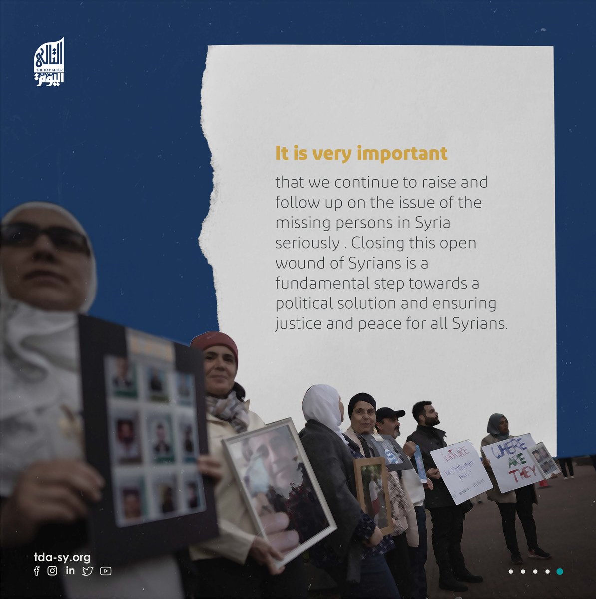 It is very important that we continue to raise and follow up on the issue of the missing persons in #Syria closing this open wound of Syrians is a fundamental step towards a political solution to learn more follow the report by clicking here shorturl.at/UnRdp