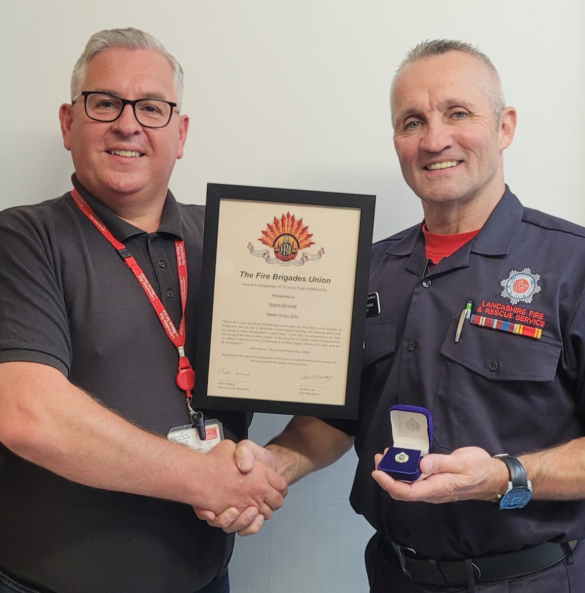 StuartGervaise's tweet photo. Proud to have received my 25 year badge as a member of the Fire Brigade Union 💪🚒🔥 https://t.co/hiQLvmgXl5