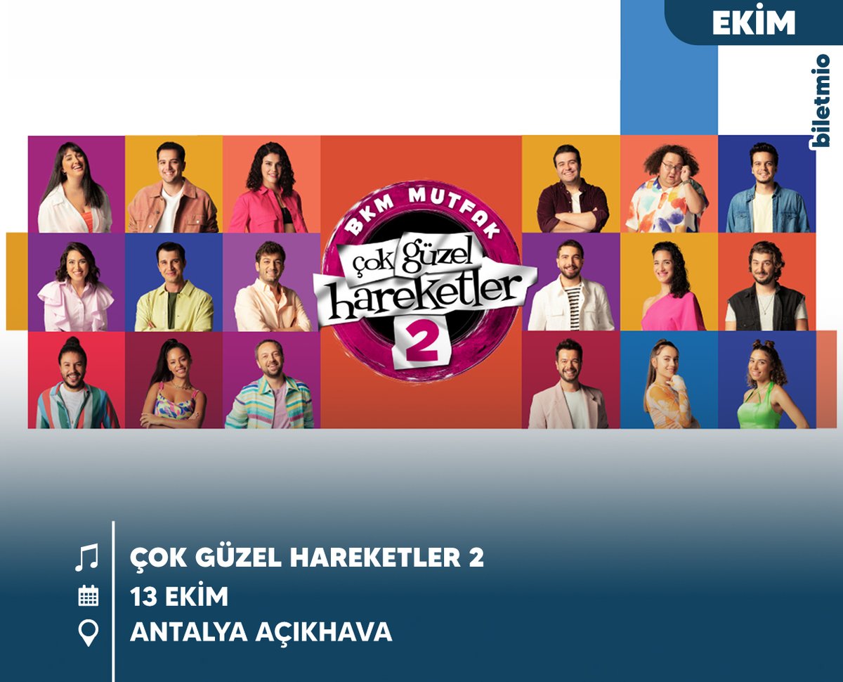biletmio's tweet photo. Ekranların sevilen komedi programı Çok Güzel Hareketler 2, Antalya Açıkhava’da seyircisi ile buluşmak için geliyor.🌟⁠

Yaklaşık 2 yıl boyunca sahne, senaryo ve oyunculuk eğitimlerinden geçen ve 6 sezondur kapalı gişe oynayan Çok Güzel Hareketler 2, Antalya Açıkhava'da sizlerle.🎭

🗓 13 Ekim Pazar
🎫 Biletler https://t.co/in16zfXYYZ’da⁠
⁠
#çokgüzelhareketler2 #bkm #tiyatro #antalya #antalyaaçıkhava #biletmio