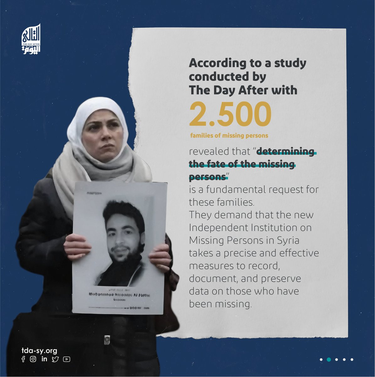 TDA_SY's tweet photo. It is very important that we continue to raise and follow up on the issue of the missing persons in #Syria closing this open wound of Syrians is a fundamental step towards a political solution to learn more follow the report by clicking here https://t.co/N2luhLn1zg https://t.co/aZeRnkuweL