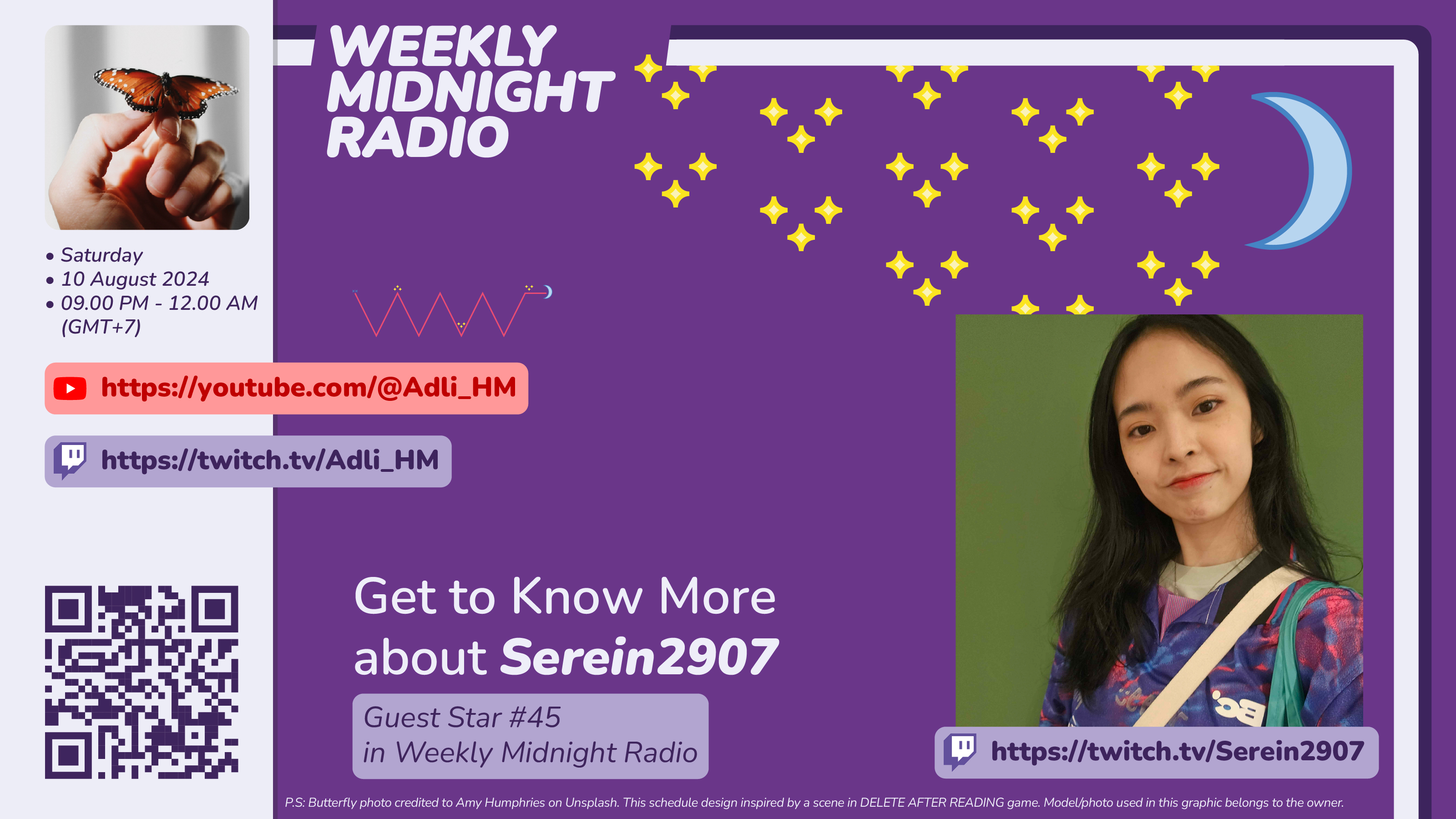 Promotional media for Weekly Midnight Radio Episode 51, with a guest star, Serein2907.