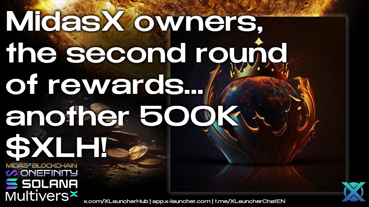 MidasX Owners: Second round!

Another chunk of 500 000 $XLH has been distributed to the #MidasX SFT Holders! More is yet to come! We are now producing 9 OURO / day &amp; we will send it monthly! Get ready! 🔥 

<a href="/PulsarTransfer/">PulsarTransfer</a> send 100000 MEX to 100 reactions
#MultiversX #Solana #XLH