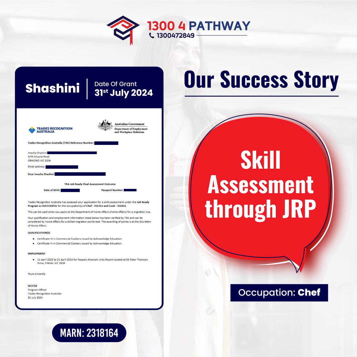 pathway_edu_au's tweet image. 🌟👨‍🎓 Celebrating Shashini&apos;s skill assessment Success Story!
🎉🎊 Heartfelt congratulations to Shashini on the successful grant of Skill assessment.

#Jobreadyprogram #visagranted #skillassessment #VisaSuccess #EducationConsultation #MigrationServices #NewBeginnings