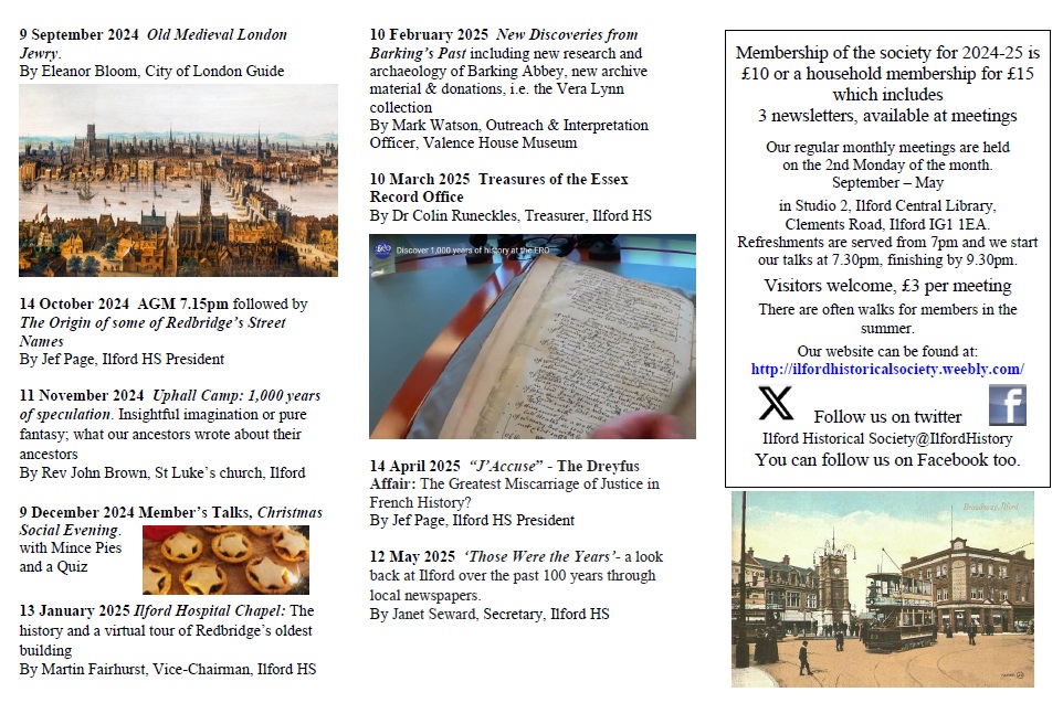IlfordHistory's tweet image. News! Exciting news from the IHS!
This is our programme for the coming year which begins on Monday 9th September.