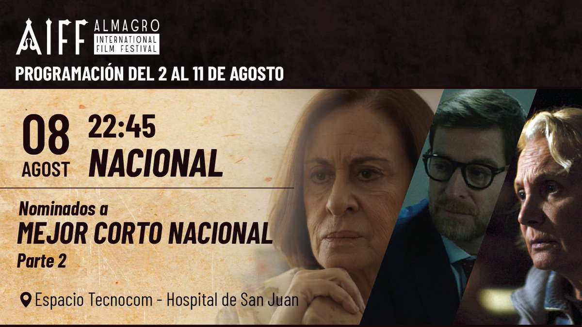 AlmagroFilm's tweet photo. 🎬8 de Agosto🎬

🗓️ Porque tenemos una cita muy especial en el Almagro International Film Festival que no querrás perderte. 🎥✨

Llega la segunda parte de la nominación a mejor cortometraje nacional, donde la magia del cine español será la protagonista de la noche. 🎞️🇪🇸 https://t.co/63fdL8a3Hf