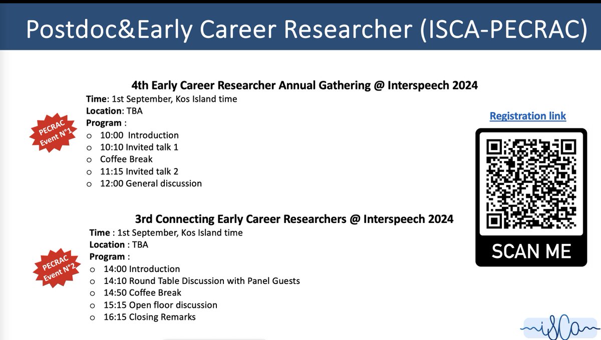 ISCA_PECRAC's tweet photo. ISCA-PECRAC is back at #Interspeech2024 with 2 new events! 📅 Register now!!!!  #speechProc https://t.co/hq8gnQyc7i