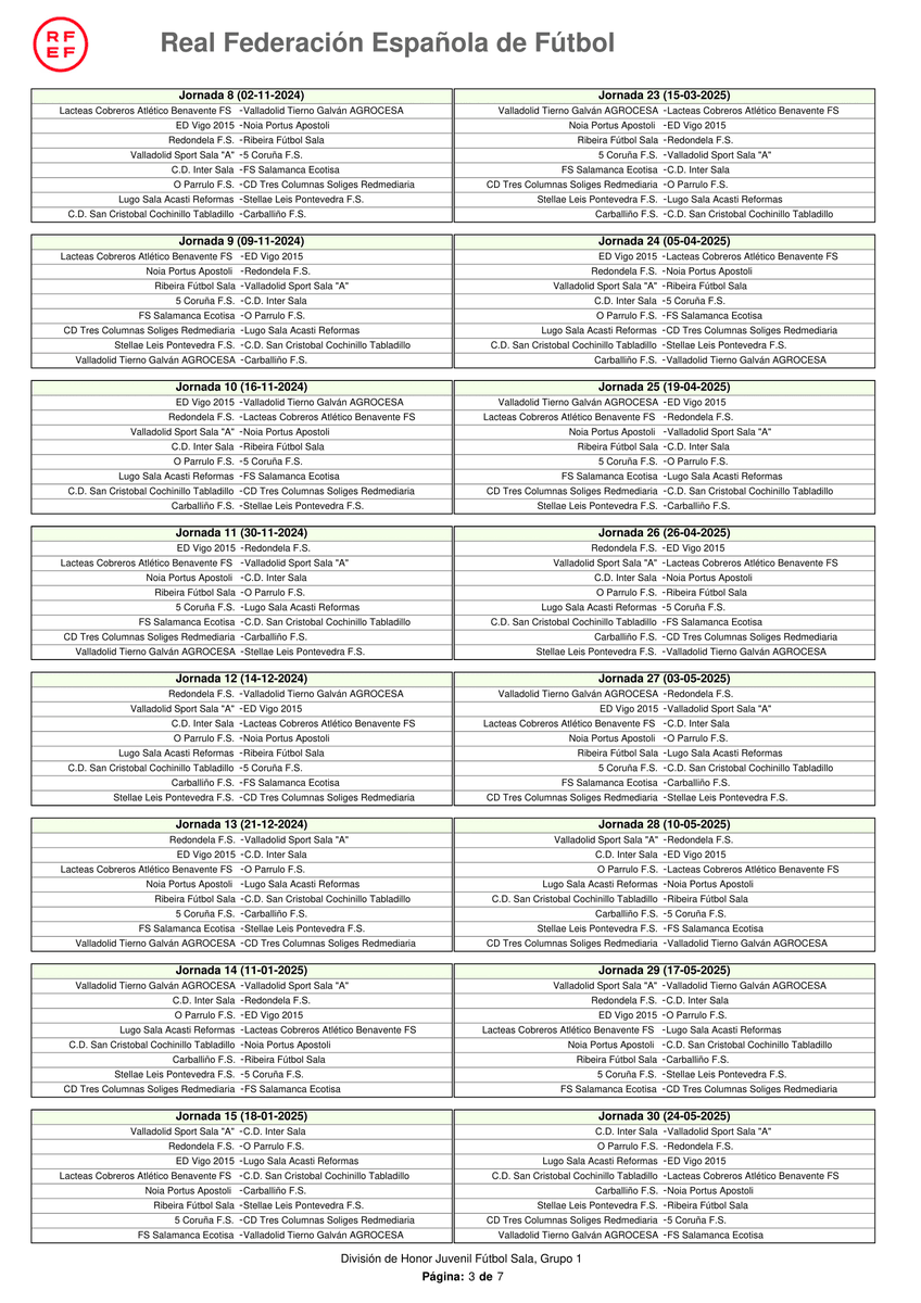 SoloFutSal_'s tweet photo. 🟩 DIVISIÓN DE HONOR JUVENIL

✍️ Calendario Oficial del Grupo 1 de División de Honor Juvenil. El Redondela F.S. ocupará la decimo sexta plaza en el Grupo de Galicia y Castilla y León. 

#FutSal | #SoloFutsal | #DHJFutSal https://t.co/Nt1I1A3Hh9