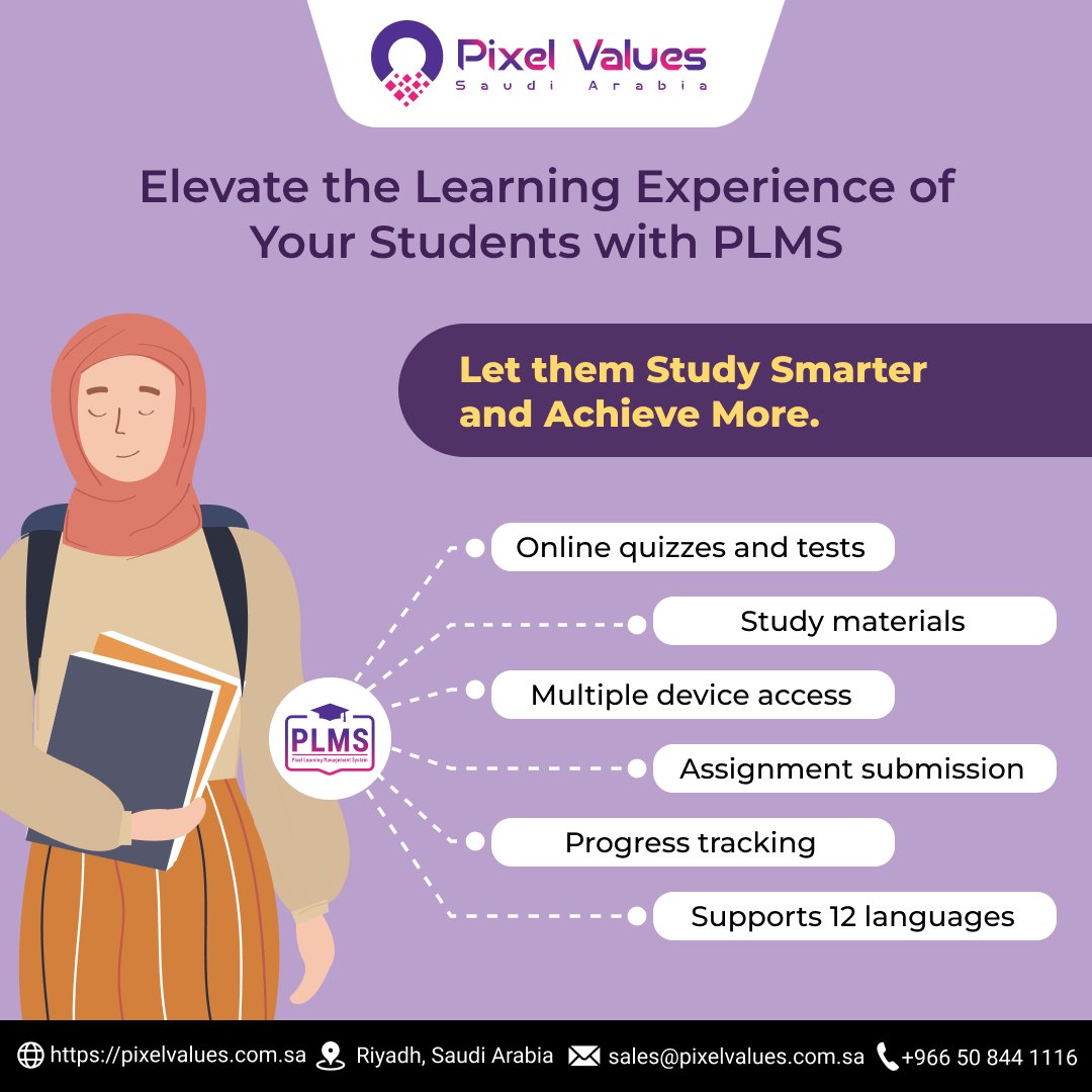 pixelvaluesksa's tweet image. 💡Empower your students and improve #Learning outcomes!
Our #LearningManagementSystem offers features like #OnlineQuizzes 📚, #StudyMaterials 📝, and progress tracking 📊. It's time to take your #Teaching to the next level with #PLMS
🌐 pixelvalues.com.sa/plms/

#PixelValuesKSA