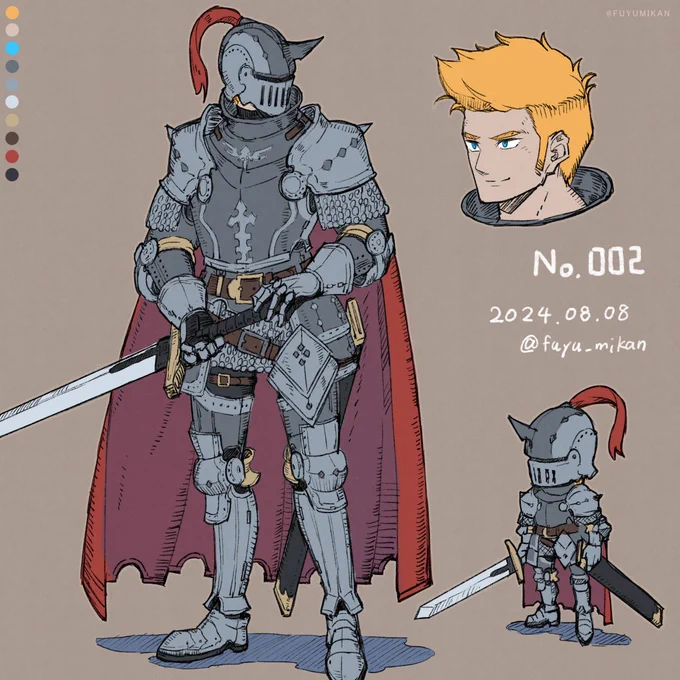 character idea sketch【No.002-騎士】  布地多めの軽装鎧も好きだけど全身鎧もめちゃくちゃ好き。  #100枚キャラ描いたらキャラデザの仕事が来る #OC #doodle