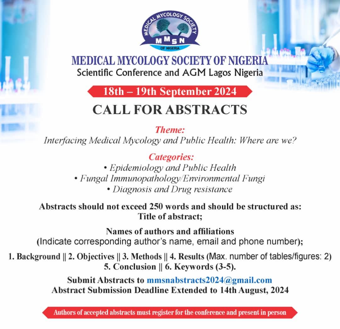 Just seven days left to submit your abstracts! Don't be left out of the discourse on fungal disease burden and public health impact in 🇳🇬