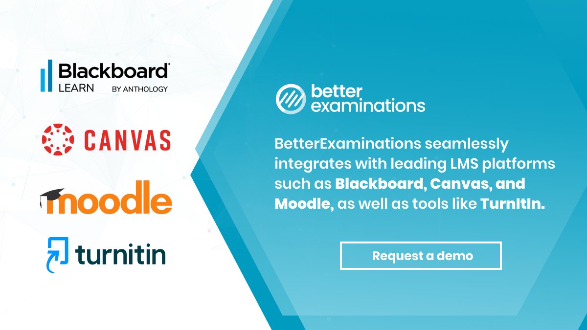 Streamline your assessment process and elevate your educational experience with our advanced solutions! 🚀 Did you know #BetterExaminations seamlessly integrates with the most popular LMS tools? Contact us and request a demo: betterexaminations.com/about-us/conta…
#eAssessment #EdTech