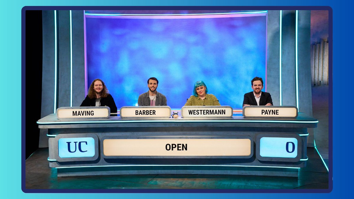 A fantastic team of OU students will be taking part in Series 31 of University Challenge!🥳

Nicky, Tom, Karie and Hector comprise the team who will be playing UCL in their first-round match on Monday 19 August, 8.30pm (BST) on BBC Two. 

🔗Meet the team: oustudents.co/4dATvgh