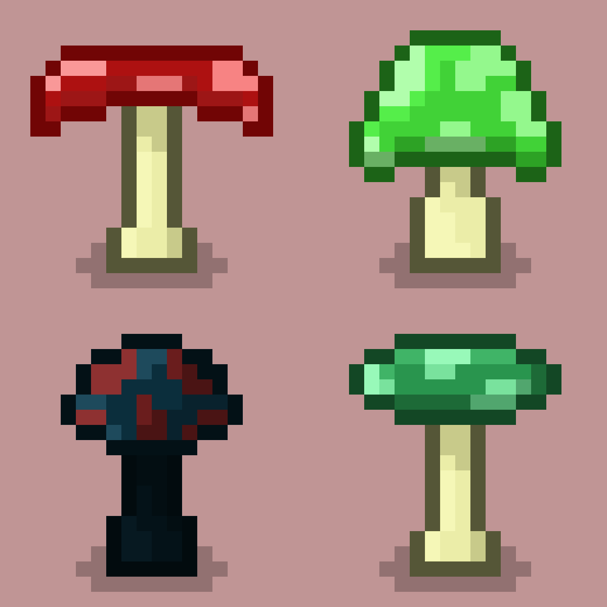 red64552's tweet photo. I had so much fun creating these pixelated fungi. Which one is your favorite?🍄🤩

#PixelArt #Art #GamingArt #Retro #8BitArt #IndieDev #GameDesign #DigitalArt #NFT https://t.co/oRBZi72kik